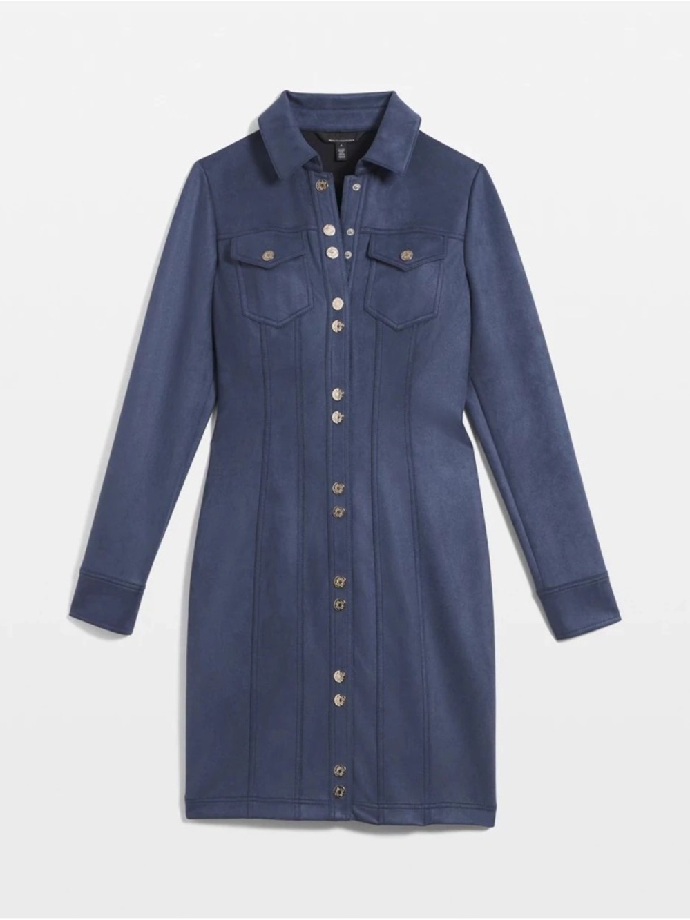 Long Sleeve Faux Suede Shacket Dress Blue